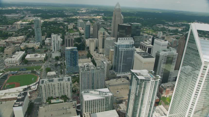 Skyscrapers stand in a city