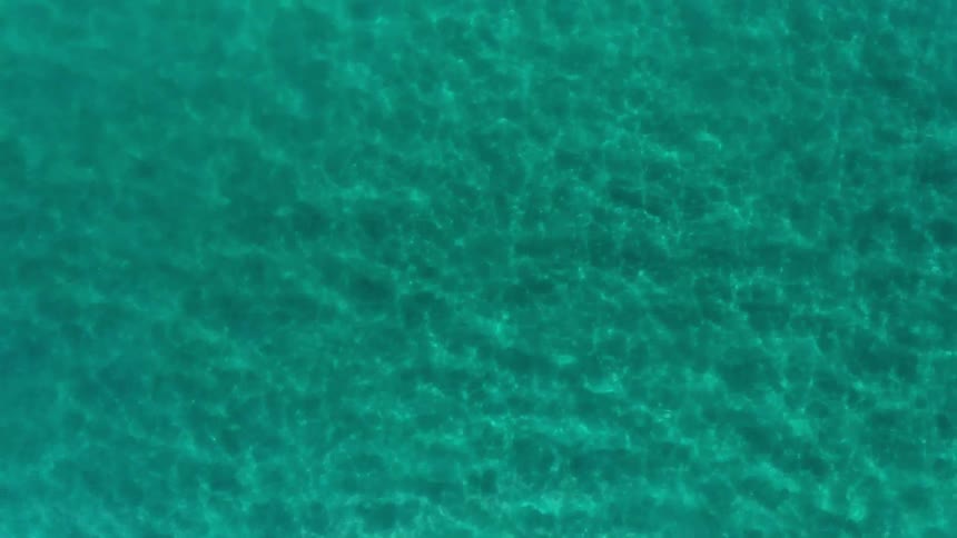 Blue water ripples as a shadow crosses it