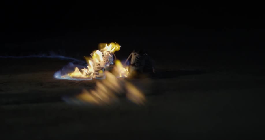 Tennis shoes are lit on fire