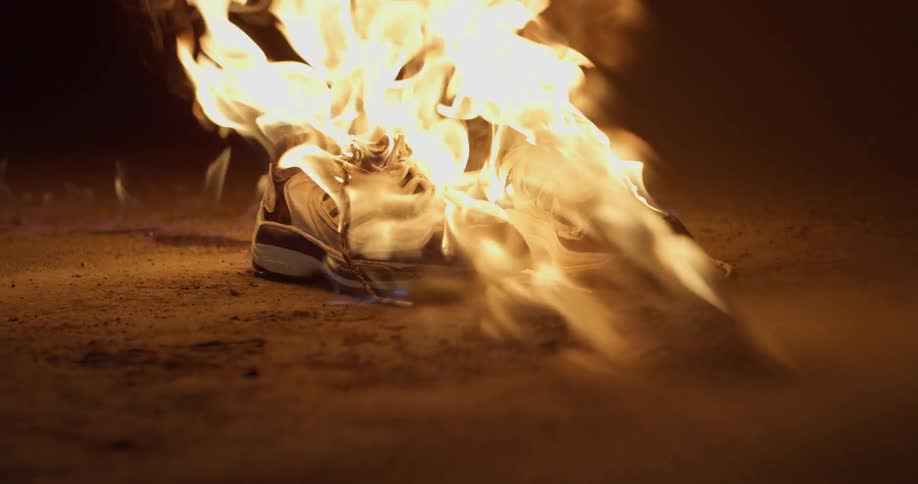 The sneakers are on fire at night