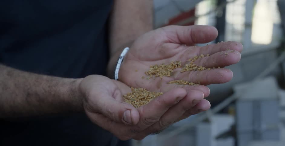 A man is holding a finely ground spice mixture in his hand