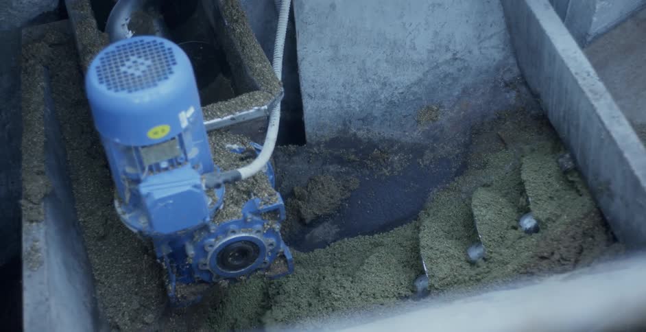 Grain is fed through a corkscrew machine