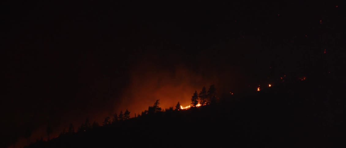 A fire burns on the side of a hill