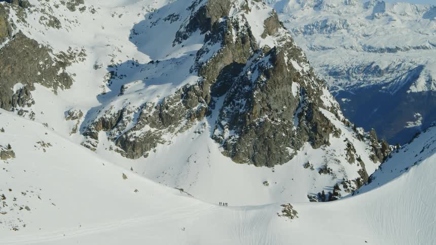 Snow covers the mountain landscape