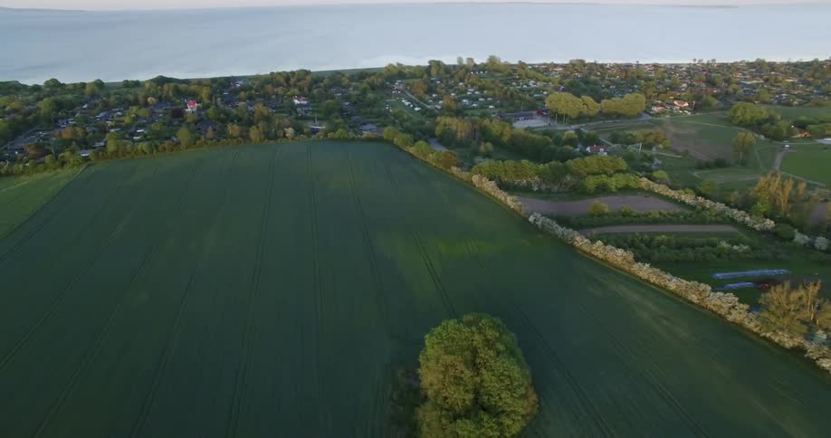 Green field sits under a blue sky