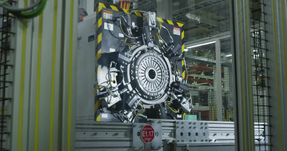 Large machinery sits in a factory