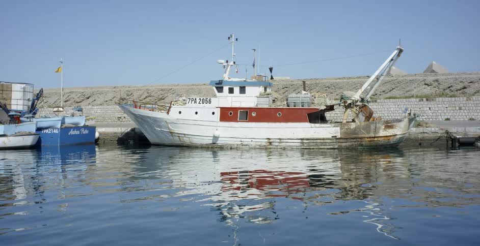 A ship floats on water