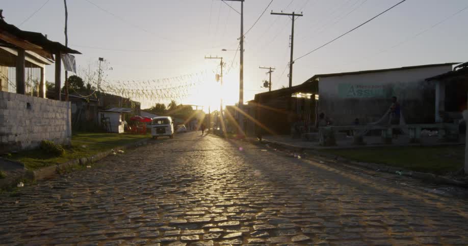 Sun sets over a small village
