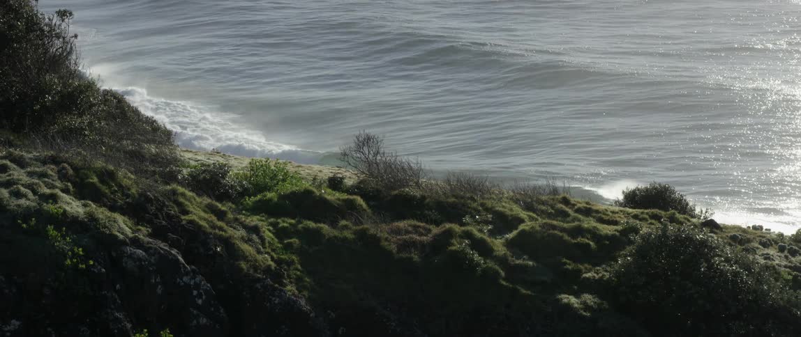 Waves crash into the shore