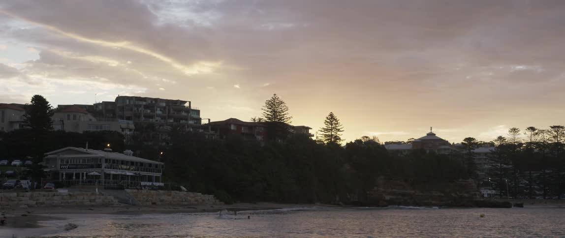 The coast at dusk on a cloudy day