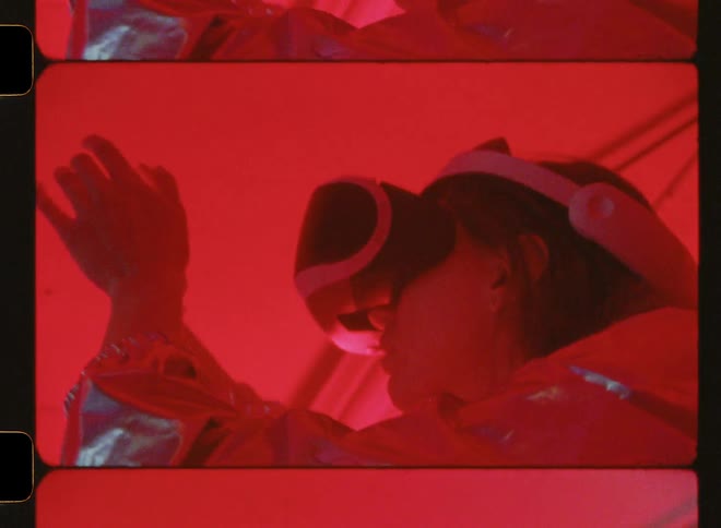 A woman experiences virtual reality