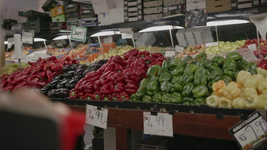 Produce is on display in a grocery store