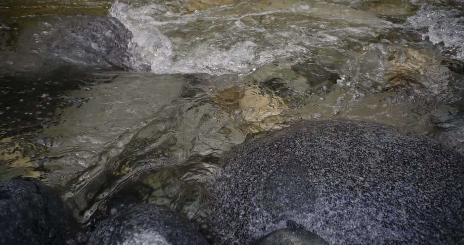 Water flows rapidly over large rocks
