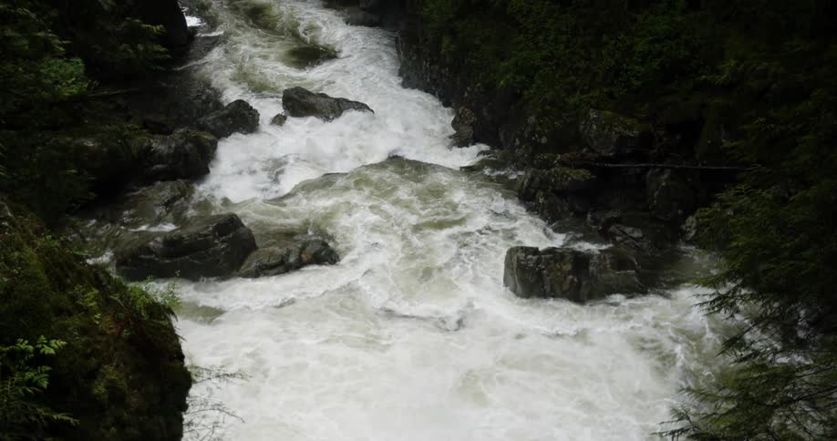 The wide rapids are full of white suds