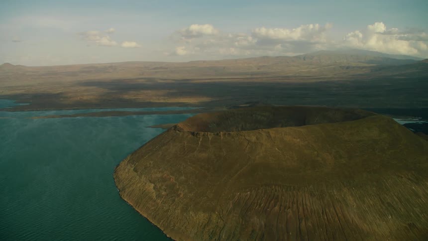 A large depression of land near a body of water