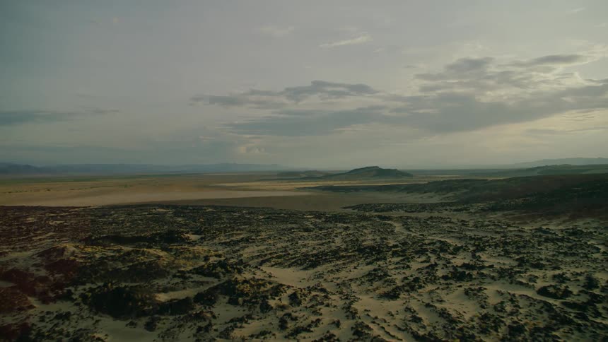 A desert landscape dotted with brush