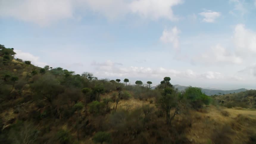 Grassy hills with clouds overhead