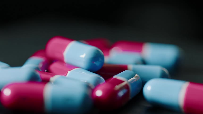Prescription drugs sit on a table