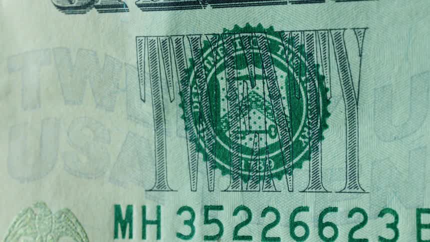 The serial number on a twenty dollar bill