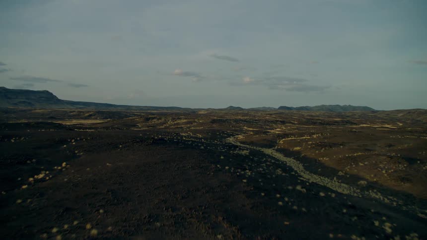 A barren landscape of black and brown