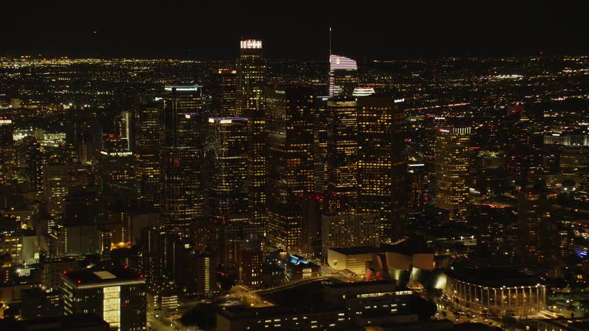Los Angeles Skyscrapers Towering above in the night sky