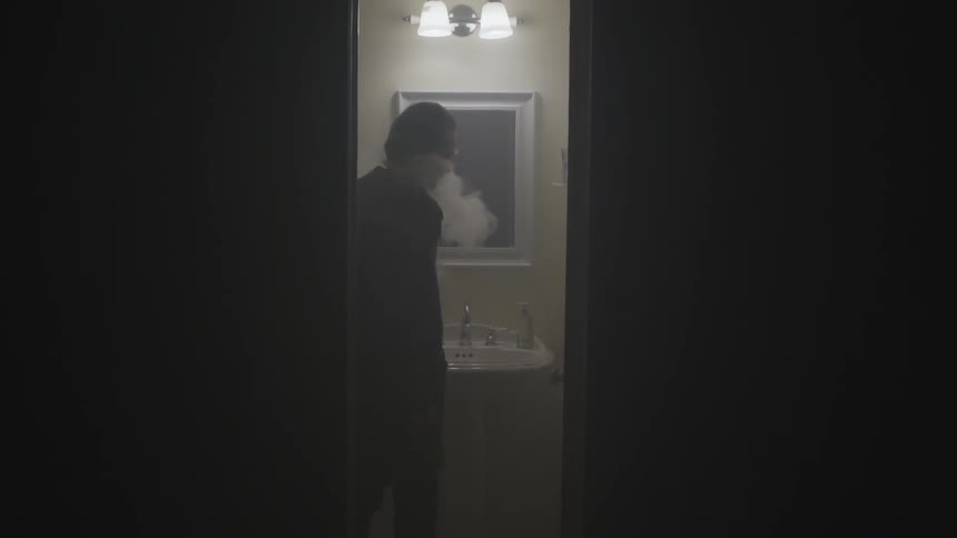 A steamy bathroom during the night