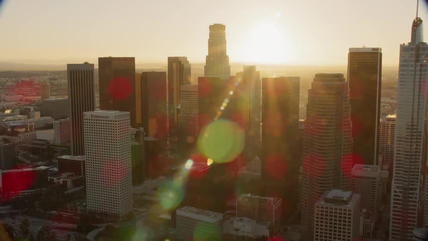 Aerial Lens Flare With Downtown Los Angeles Skyline