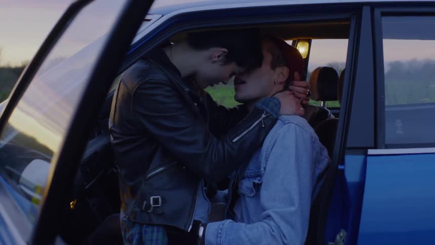A couple are making out inside the car