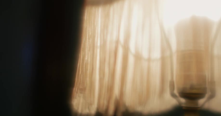 Fringe on a lampshade is blown by a breeze