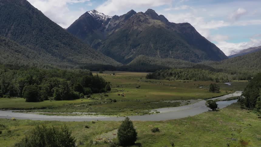 A river flows through a mountain landscape