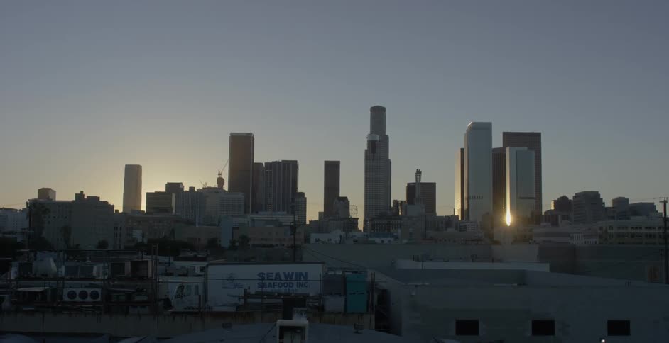 A city at dusk