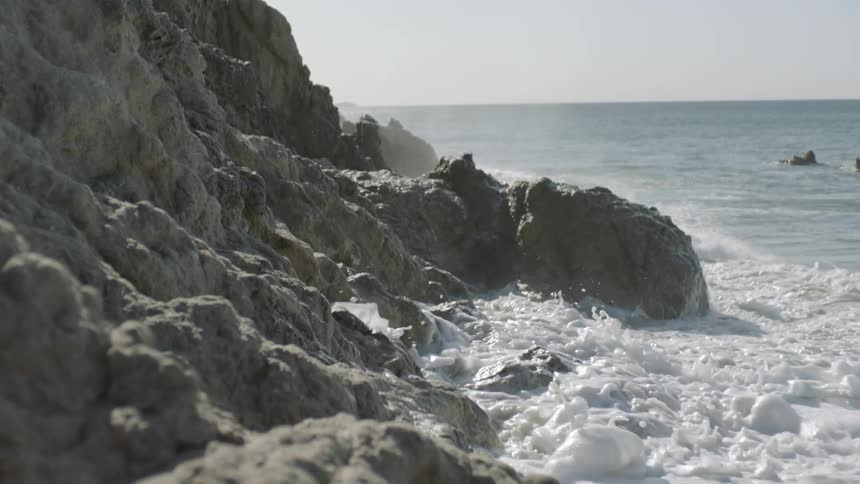 Waves crashing off rocks on a coast