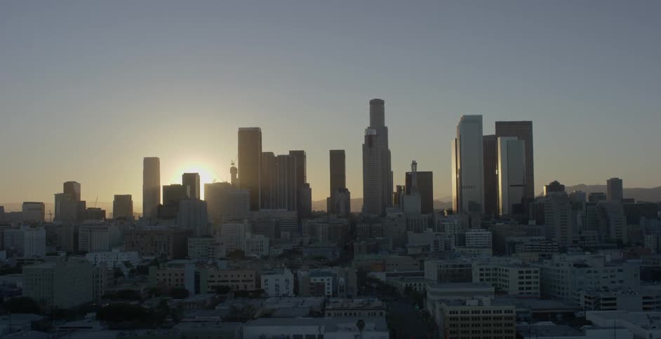 A city at sunset