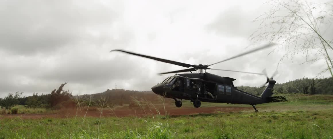 A helicopter landing