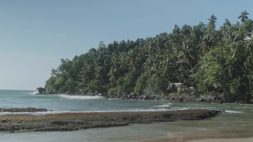 Tropical shore with small waves on a clear day