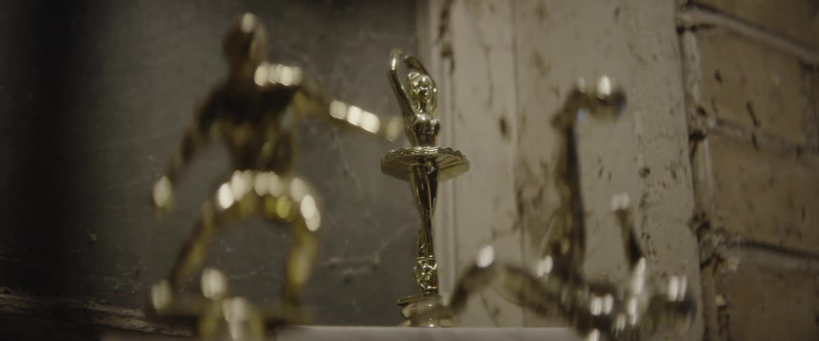 Trophies sit on a shelf