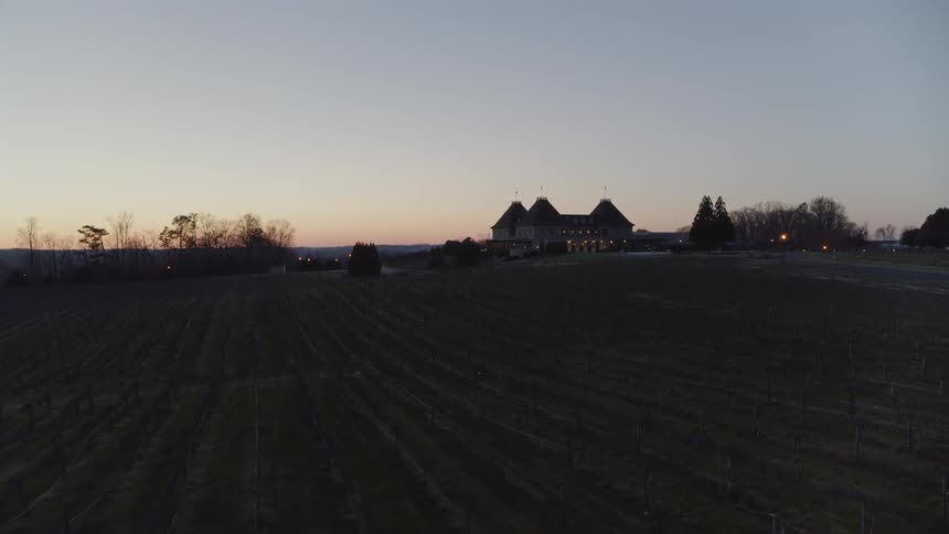 The vineyard rows lead to a beautiful cellar and tasting room at the center of the estate