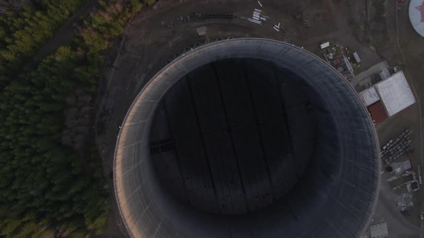 Birds eye view looking straight down into a nuclear reactor cooling tower