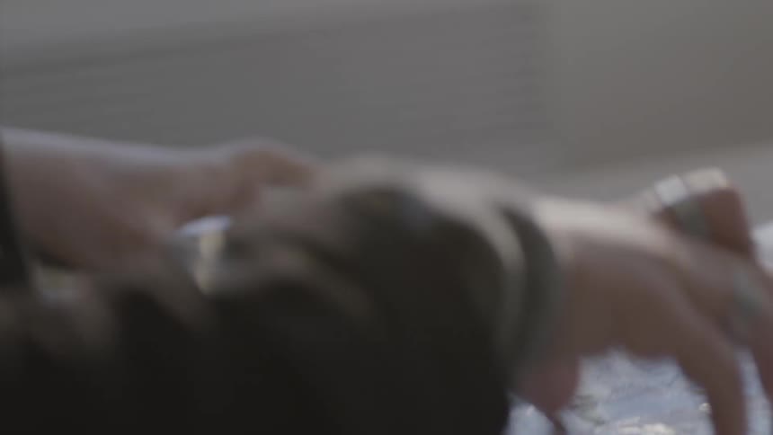Person holding a pen and wearing a ring on their index finger looks at a map