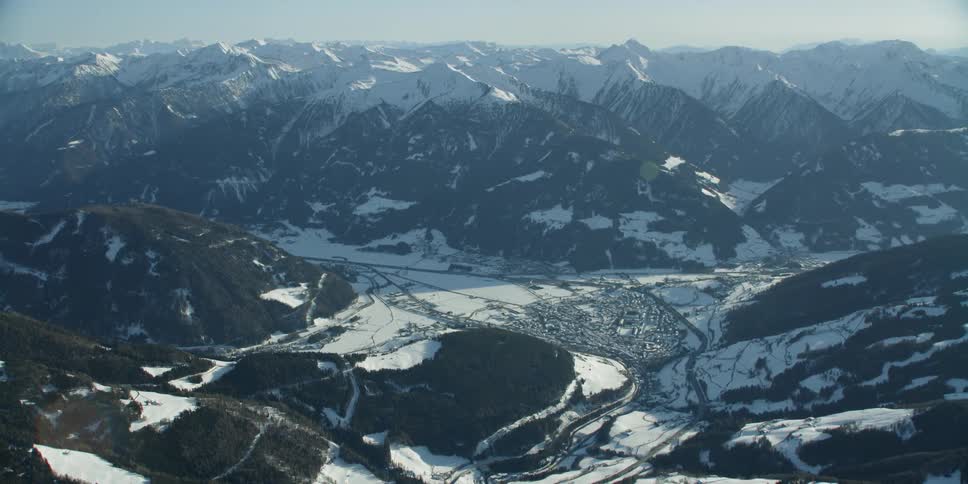 Snow covers the mountain landscape