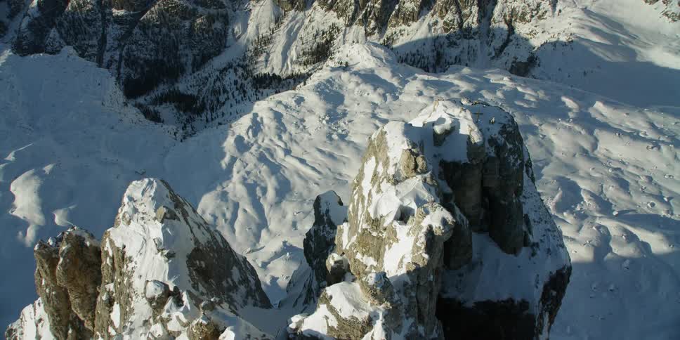 Flying over and looking down Tre Cime di Lavaredo
