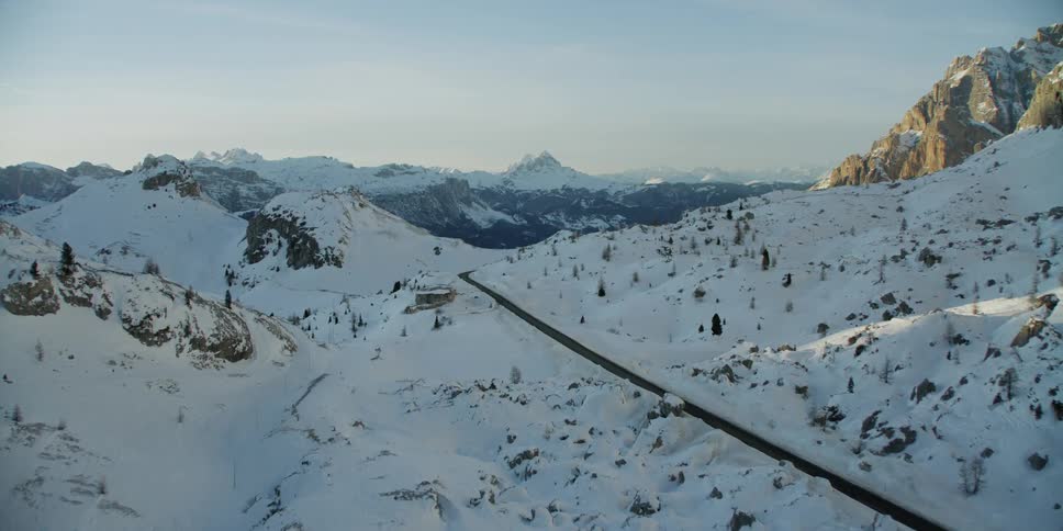 Snow covered mountains at sunset