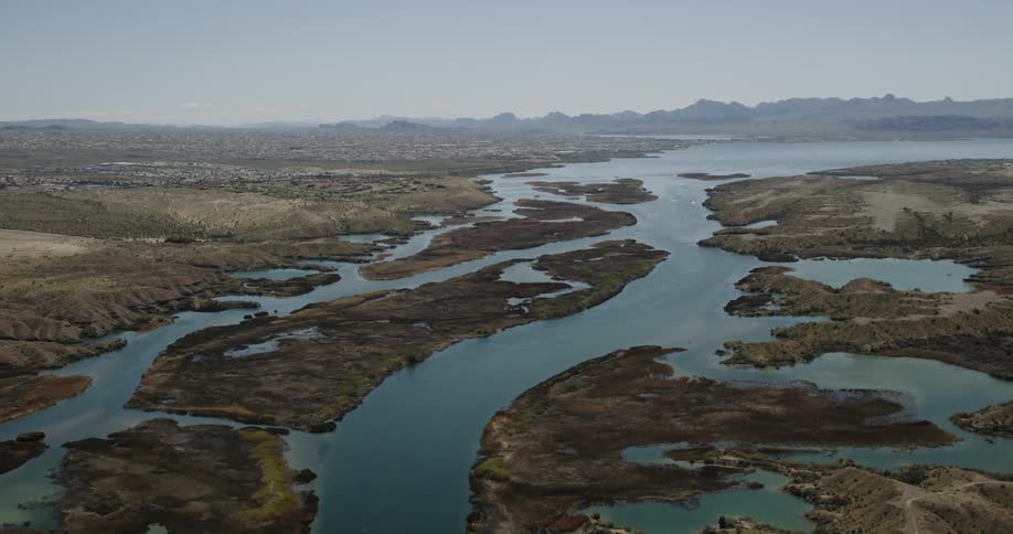 Sweeping Aerial view of Lake Havasu and the Colorado River