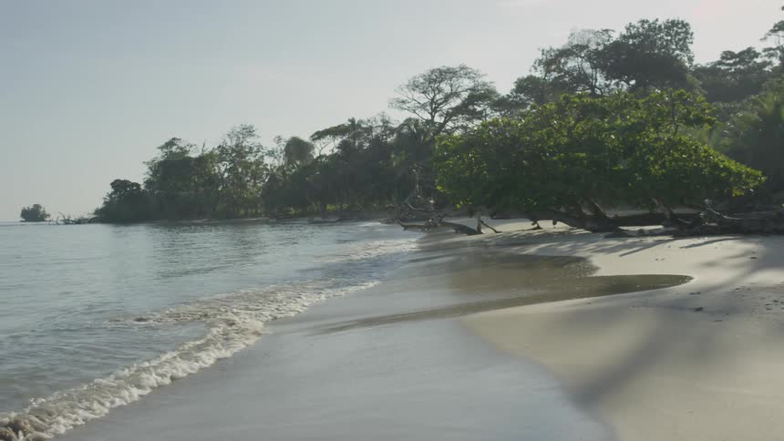 Waves flow onto the beach shore
