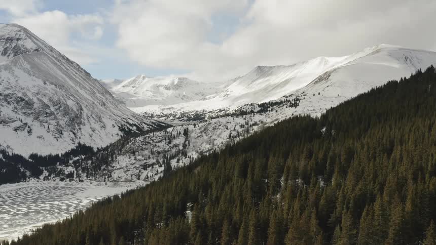 Snow and pine trees cover a mountainside