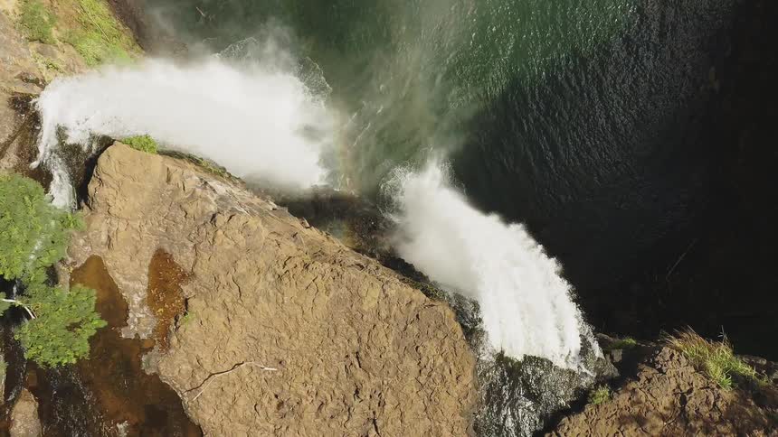 The waterfalls are pouring side by side together