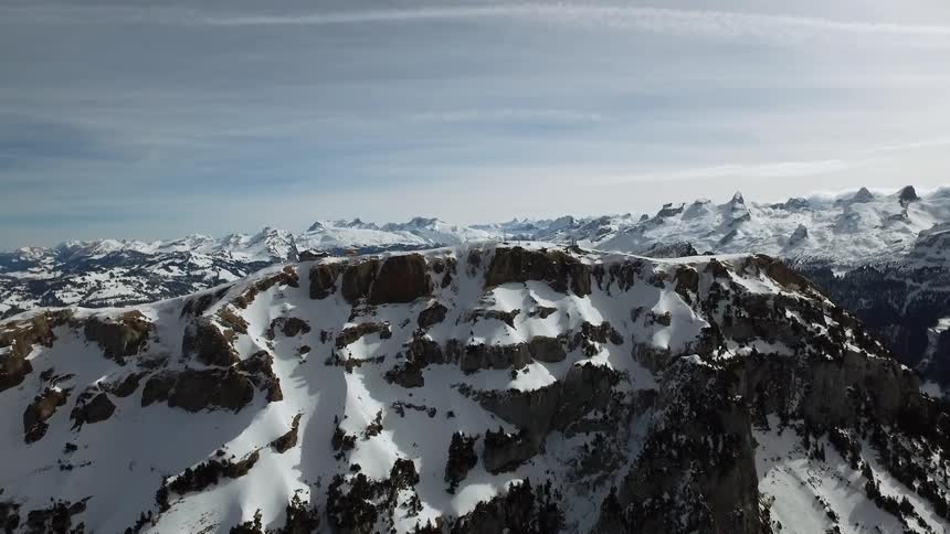 The mountain range is covered with snow all over
