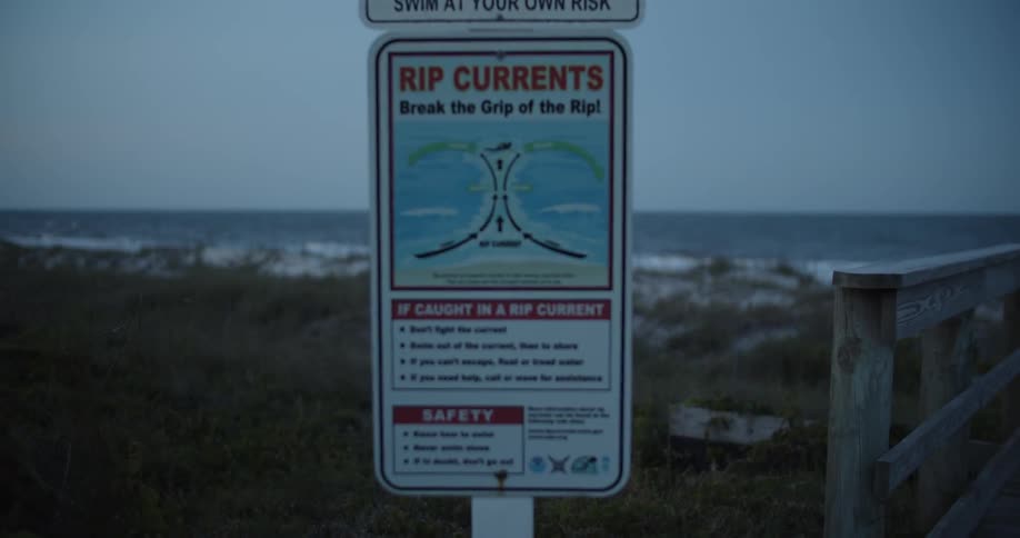 Sign in front of a beach and water