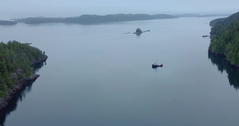 A boat floats on a lake