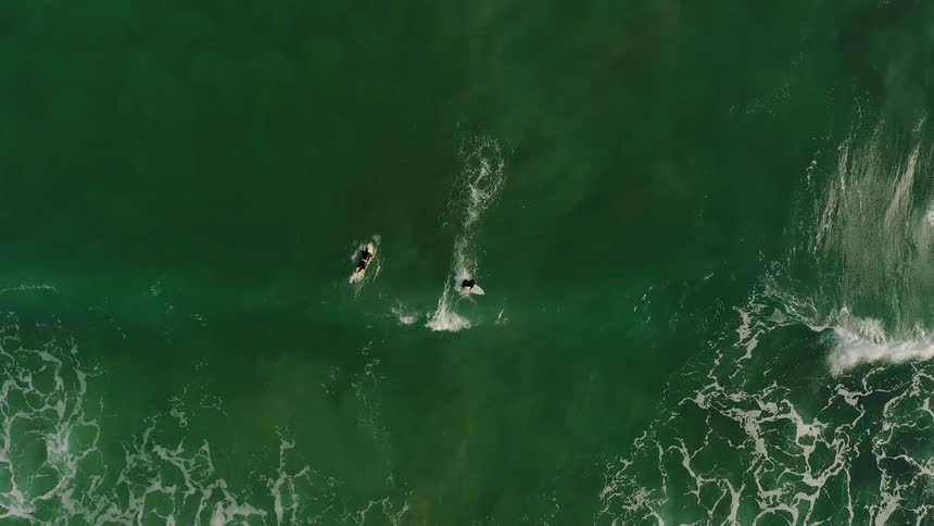 Surfers float in an ocean